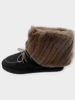 New! WeWoreWhat Fold Over Faux Fur Booties in Black/Brown Sz EU 38 or US 7.5